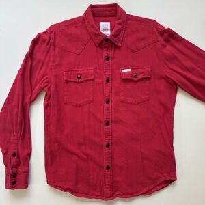 TOPO DESIGNS Western Long Sleeve Button Up Flannel Shirt Mens Medium Red Outdoor